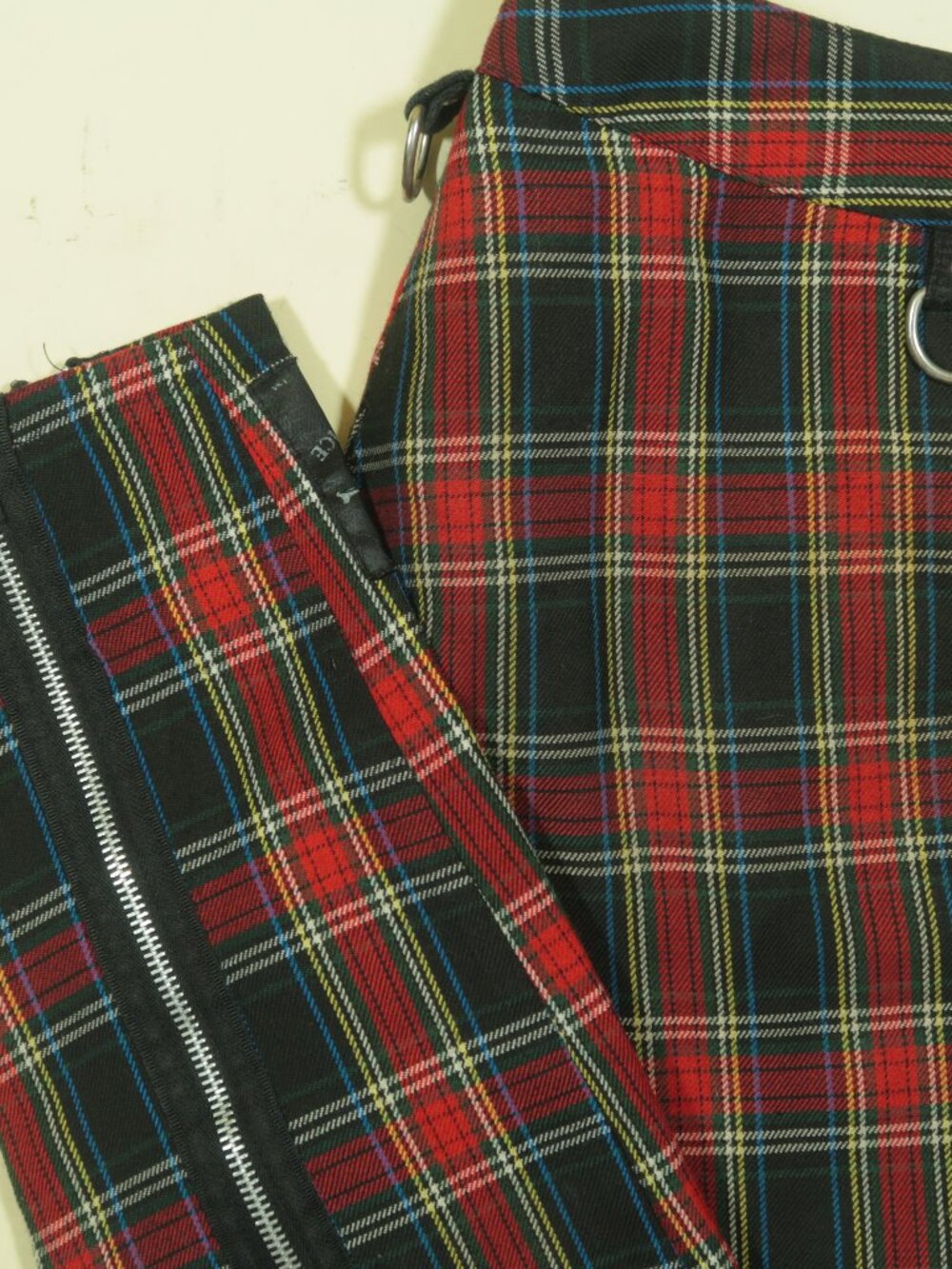 Vintage 90s Lip Service Tartan Plaid Pants Womens S Red Multi Goth Bareback Zips